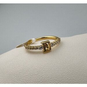 Gold Tone Initial E Ring Pave Crystal Accent Band Personalized Jewelry New